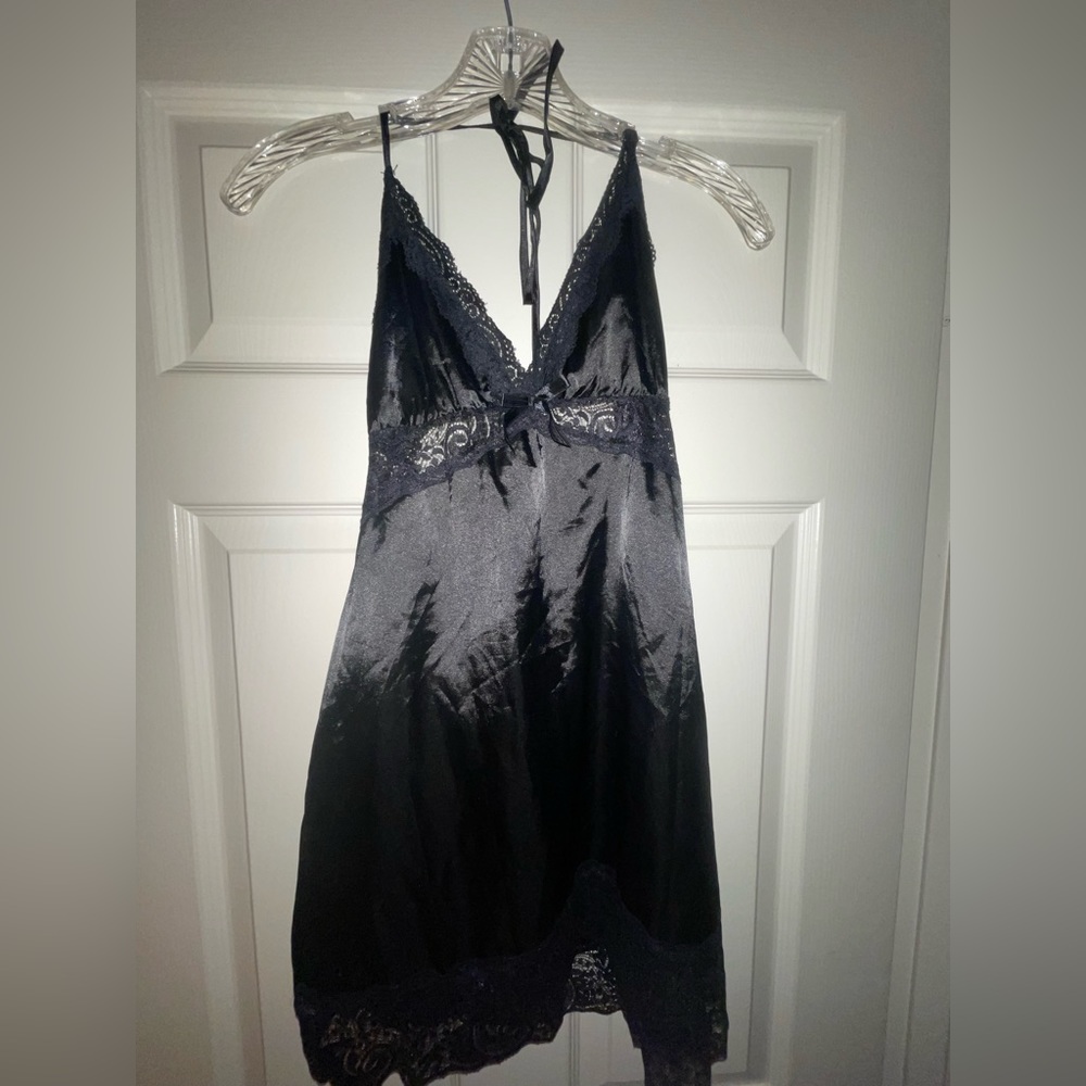 black silk mini lace lingerie dress✨
